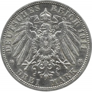 Německo, Prusko, Wilhelm II, 3 marky 1911 A, Berlín