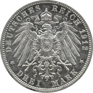 Niemcy, Prusy, Wilhelm II, 3 marki 1912 A, Berlin