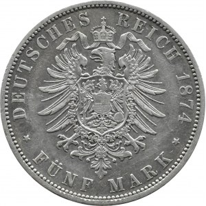 Germany, Prussia, Wilhelm I, 5 marks 1874 A, Berlin