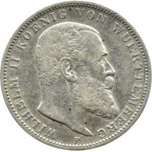 Německo, Württemberg, Wilhelm II, 3 marky 1909 F, Stuttgart