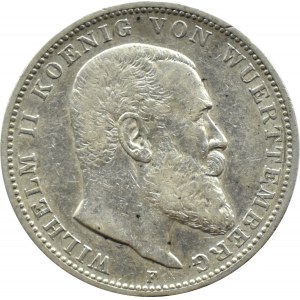 Niemcy, Wirtembergia, Wilhelm II, 3 marki 1909 F, Stuttgart