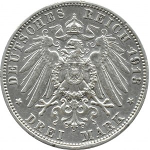 Niemcy, Saksonia, 3 marki 1913 E, 100-lat bitwy pod Lipskiem, Muldenhütten