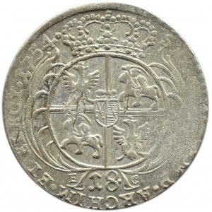 Augustus III Saxon, ort (18 pennies) 1754 E.C., Leipzig, large bust