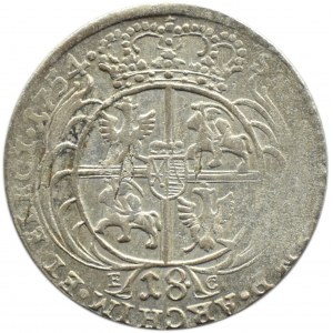 August III Sas, ort (18 groszy) 1754 E.C., Lipsk, duże popiersie