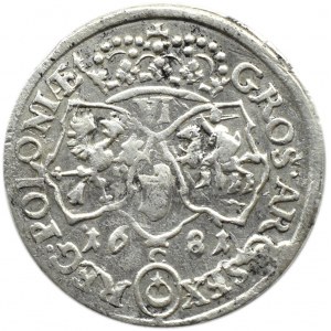 Jan III Sobieski, szóstak 16(c)81, Kraków, popiersie w zbroi