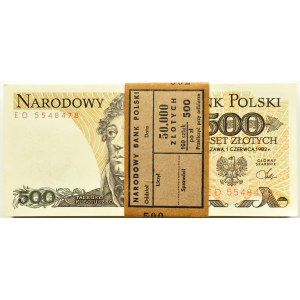 Polska, PRL, paczka bankowa 500 złotych 1982, Warszawa, seria ED