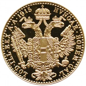 Rakúsko-Uhorsko, František Jozef I., 1 dukát 1915, Viedeň, UNC, proof