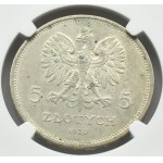 Polsko, II RP, 5 zlotých 1930, prapor, Varšava, NGC MS63