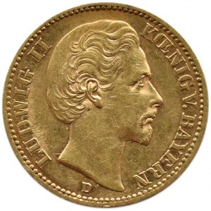 Německo, Bavorsko, Ludwig II, 20 značek 1873 D, Mnichov