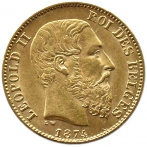Belgie, Leopold II, 20 franků 1874, Brusel