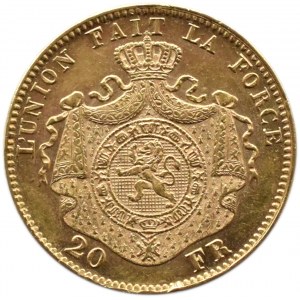 Belgia, Leopold II, 20 franków 1874, Bruksela