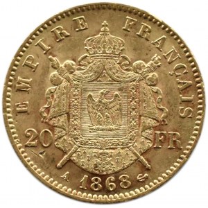 Francja, Napoleon III, 20 franków 1868 A, Paryż