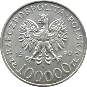 Polsko, III RP, Solidarita, 100000 zlotých 1990, typ A, Varšava, UNC