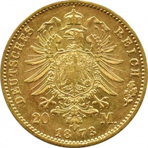 Německo, Württemberg, Karl, 20 značek 1873 F, Stuttgart