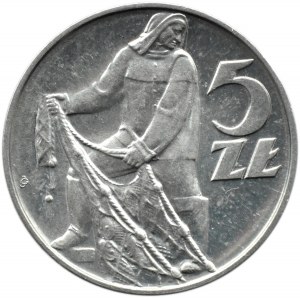 Polsko, PRL, Rybak, 5 zlotých 1971, Varšava, UNC