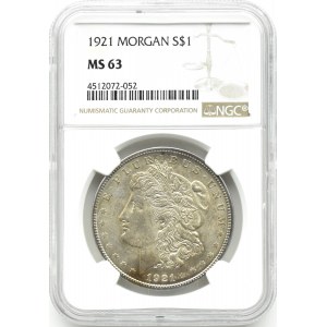 USA, Morgan, 1 dolar 1921, Filadelfia, NGC MS63