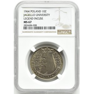 Poland, People's Republic of Poland, 10 zloty 1964, Kazimierz the Great - concave, Warsaw, NGC MS67