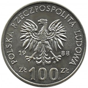 Polsko, PRL, Jadwiga, 100 zlotých 1988, odrůda bez monogramu designéra