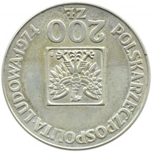 Poland, People's Republic of Poland, 200 gold 1974, XXX years of PRL destruct - 180 degree reversal