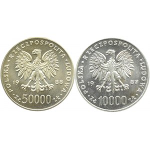 Polska, PRL, J. Piłsudski/JPII, lot 10000-50000 złotych 1987-1988, Warszawa