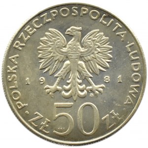 Poľsko, PRL, Wł. Herman, 50 zlotých 1981, prelomená známka, Varšava, UNC