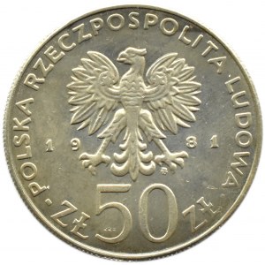 Polen, PRL, Wł. Herman, 50 Zloty 1981 geknickte Briefmarke, Warschau, UNC