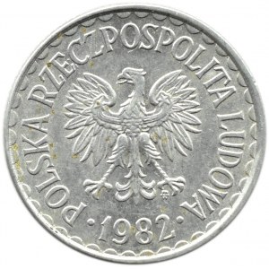 Poľsko, PRL, 1 zlotý 1982, úzky dátum, Varšava, vzácna odroda A