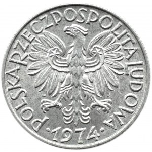 Polsko, PRL, Rybak, 5 zlotých 1974, Varšava, UNC