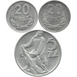 Polska, RP/PRL, lot 3 monet 1949-1972, aluminium, Kremnica/Warszawa