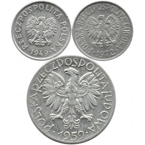 Polen, Republik Polen/Polen, Lot von 3 Münzen 1949-1972, Aluminium, Kremnica/Warschau