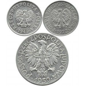 Polska, RP/PRL, lot 3 monet 1949-1972, aluminium, Kremnica/Warszawa