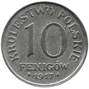 Königreich Polen, 10 Fenig 1917, Stuttgart, doppelte Rückseite