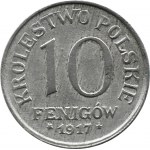Kingdom of Poland, 10 fenig 1917, Stuttgart, doubled reverse