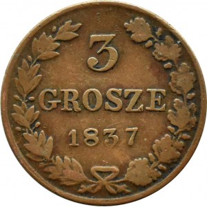 Nikolaus I., 3 grosze 1837 MW, Warschau