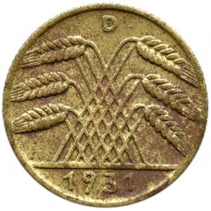 Niemcy, Republika Weimarska, 10 pfennig 1931 D, Monachium, rzadkie