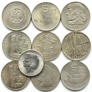 Poľsko, Poľská ľudová republika, Sada desiatich mincí v hodnote 10 zlotých, 1967-1975, Varšava