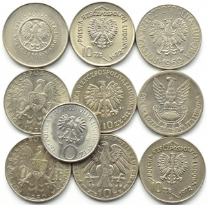 Polska, PRL, lot dziesięciu monet 10 złotych 1967-1975, Warszawa