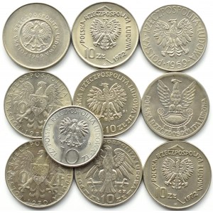 Poland, People's Republic of Poland, Lot of ten 10 zloty coins 1967-1975, Warsaw