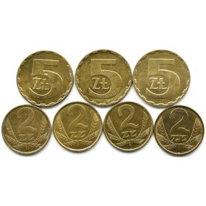 Poľsko, PRL, sada 7 mosadzných mincí, Varšava, UNC