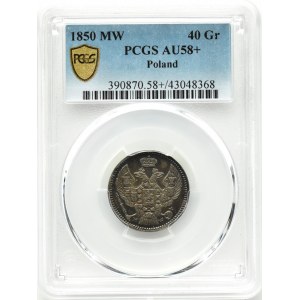 Mikołaj I, 20 kopiejek/40 groszy 1850 MW, Warszawa, PCGS AU58+