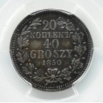 Mikołaj I, 20 kopiejek/40 groszy 1850 MW, Warszawa, PCGS AU58+