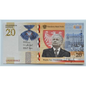 Poland, Lech Kaczynski, 20 zloty 2021, Warsaw, UNC