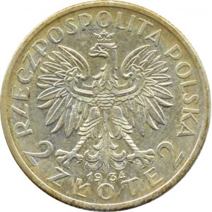 Polen, Zweite Republik, Kopf einer Frau 2 Zloty 1934, Warschau