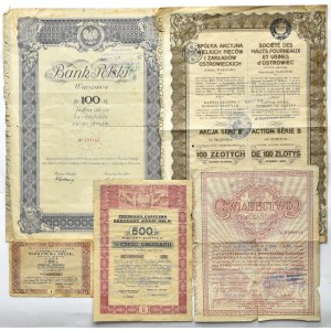 II RP/RP, Set of government bonds and stocks, 5 pieces, with coupons
