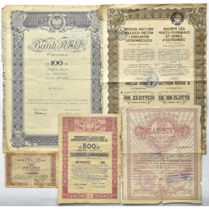 II RP/RP, Set of government bonds and stocks, 5 pieces, with coupons