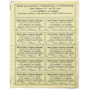 BANKA PRE OBCHOD A PRIEMYSEL vo Varšave, 5 akcií za 500 zlotých 1928
