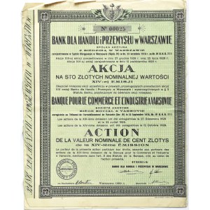 BANK DLA HANDLU i PRZEMYSŁU w Warszawie, akcja na 100 złotych 1929