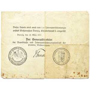 Válečný dluhopis na 2 marky z roku 1917, Sparkasse města Gdaňsk, vzácný.