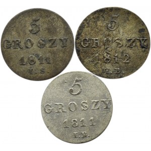 Księstwo Warszawskie, lot 5 groszy 1811-1812 I.S.-I.B., Warszawa, każda inna