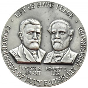 USA - U. Grant a R. Lee - stříbrná medaile LETS US HAVE PEACE